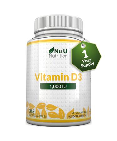 Vitamin D3 1000IU - 365 Softgels - 1 Year Supply - Vitamin D Supplement - High Absorption Cholecalciferol Vitamin D Capsules not Tablets - Nu U Nutrition