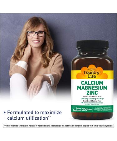 Country Life Calcium Magnesium Zinc - 250 Tablets for Strong Bones & Immune Support - Buy Online on GoSupps.com