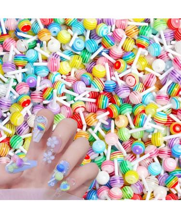 Lollipop Nail Art Decorations- 100PCS 3D Resin Candy Lollipop Nail Charms Rhinestones Ornaments for DIY Nail Accessories Slime Crafts(Random Color)