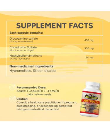 Sunrise Apothecary Joint Health Optimum Levels of Glucosamine Chondroitin and MSM Joint Muscle Supplements 90 Glucosamine and Chondroitin Capsules - Buy Online on GoSupps.com