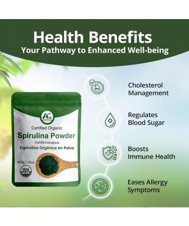 Aimgrow Organic Spirulina Powder Protein-Rich Spirulina for Eye Skin and Immune Health Canada Organic Non-GMO and Gluten-Free 454 Grams - Buy Online on GoSupps.com
