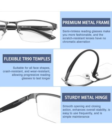 2 Pack Multifocus Progressive Reading Glasses for Men | Blue Light Blocking | TR90 Arm Metal Frame | Multifocal Readers | Grey Frame | 1.0x - Buy Online on GoSupps.com