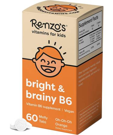 Renzo s Bright & Brainy Vitamin B6 - Dissolvable Kids Vitamins - 60 Orange-Flavored Melty Tabs