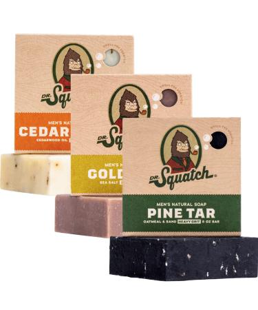 Dr. Squatch All Natural Bar Soap for Men 3 Bar Variety Pack Pine Tar Cedar Citrus and Gold Moss Pine Tar/Cedar Citrus/Gold Moss