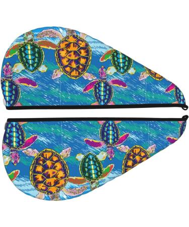Hair Towel Wrap - Quick Drying Towel with Button | Little Sea Turtles Design - Perfect Hair Turban for Fast Drying - Buy Online on GoSupps.com