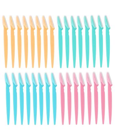 Guoyou 32 pieces of eyebrow razor reusable facial razor women portable eyebrows razor trimmer beauty eyebrow razor for women and men eyebrows peach fan