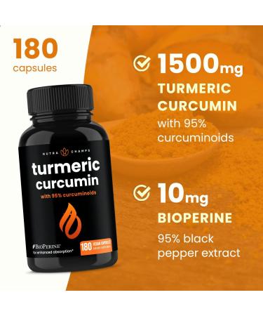 Turmeric Curcumin 1500mg with Black Pepper Extract | 95% Curcuminoids for Joint Health, Brain & Heart Support | Vegan & Non-GMO - 180 Capsules - Buy Online on GoSupps.com