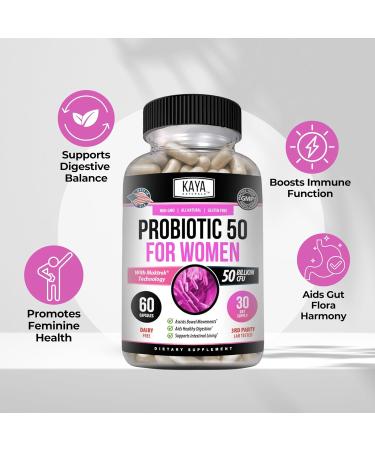 Kaya Naturals Probiotic 50 Billion CFU - Probiotics for Women Probiotics for Men and Adults Natural - Gut Health & Immune Support Supplement - Provides Digestive Support - 60 Vegetable Capsules 60 Count (Pack of 1) - Buy Online on GoSupps.com