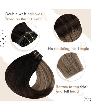 Vivien Clip In Extensions | Real Remy Hair | PU Clip In Brown & Natural Black with Caramel Blonde Highlights | 18 Inch (45cm) | 120g (7PCs) - Buy Online on GoSupps.com
