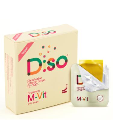 OQO - Diso - Dissolvable M-VIT Strips - Box of 30 Oral Thin Strips Single Serve Pouches Multi-Vitamins Overall Health Vegan Skin Care Maximum Absorption Gluten Free (Cranberry Flavour)