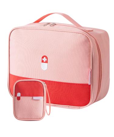 Leonshco 2 pieces large capacity medication bag travel pharmacy bag waterproof first aid bag medication storage portable medical pocket for school/travel/camping/at home (pink)