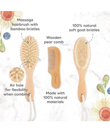 Baby Hair Brush and Comb Set - Soft Goat Bristles - Newborn Infant Toddler - Walnut Oval Design - Buy Online on GoSupps.com