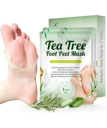 Tea Tree Foot Peel Mask For Dead Skin Callused and Cracked Heels Foot Mask Removes Rough Heels Dry Dead SkinMakes Foot Soft Smooth Skin Exfoliating Peeling Natural Treatment- 2 PACK