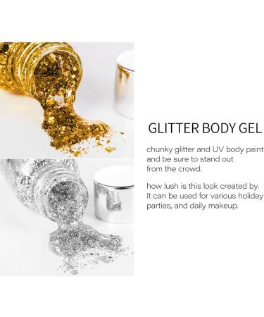 Prreal Body Glitter Gel Kit - 5 Bottles of Mermaid Sequins Chunky Glitter for Long-Lasting Festival & Masquerade Makeup - White Gold Silver Pink Green - Buy Online on GoSupps.com