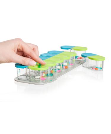 Sagely Smart XL Weekly Pill Organizer - Sleek AM/PM Twice a Day Pill Box with Free Smartphone Reminder App and 7 Day Travel Containers (Large Enough to Fit Fish Oil and Vitamin D Supplements) Blue/Green