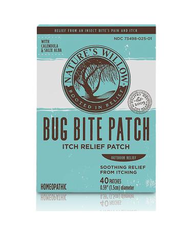 Nature's Willow All Natural Bug Bite Patches for Itch Relief with White Willow Bark | Anti Itch Patch Provides Relief from Mosquito Bites, Spider Bites, and Other Bug Bites | 40-Count | 1-Pack
