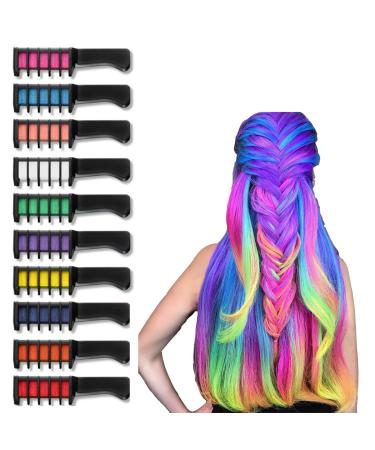 Hair Chalk Comb, 10 Colors Temporary Hair Coloring Comb, Non-Toxic Washable Combo Hair Chalk Comb, Suitable for Christmas, Carnival, Party, Cosplay Use