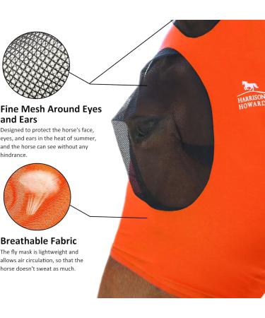 Harrison Howard Super Comfort Stretchy Fly Mask - Large Eye Space UV Protection & Breathability - Orange M Medium - Buy Online on GoSupps.com