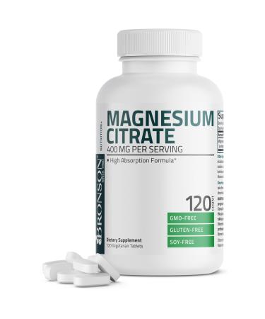 Bronson Magnesium Citrate 400mg Per Serving High Absorption Formula Non-GMO, 120 Vegetarian Tablets 120 Count (Pack of 1)