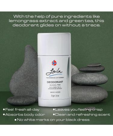 Laila Geir Ness Deodorant - Green Tea & Lemongrass Extracts - Alcohol & Aluminum Free - Sensitive Skin Formula - Long Lasting Fresh Scent - Buy Online on GoSupps.com