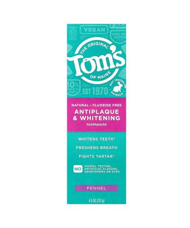 Buy Toms of Maine Whitening Fennel FF Toothpaste 4.5 OZ - Natural Oral Care for Fresh Breath & White Teeth | International Shipping Available - Buy Online on GoSupps.com