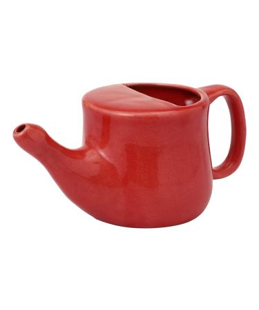 HealthGoodsIn Ceramic Neti Pot Spill Proof with 5 Sachet Neti Salt - Red Color Holds 250 ML (8.4 FL Oz)