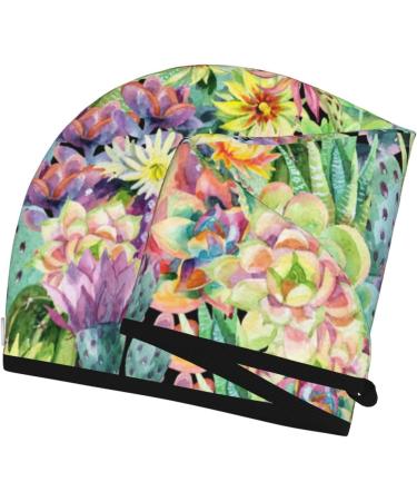 Watercolor Blooming Cactus Microfiber Hair Towel - Soft Super Absorbent & Quick Dry Hair Wrap for Long Curly & Thick Hair - Buy Online on GoSupps.com