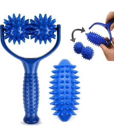 Massage rolls with handles massage roller with 3 hedgehog ball massage balls premium hedgehog ball foot massage massage device fascia ball for back legs feet hands muscle pain