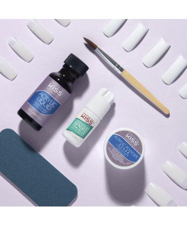 KISS French Acrylic False Nails Sculpture Kit - Natural & French Manicure | Bubble-Free Nail Tips with Acrylic Liquid, Powder & Glue - Includes Application Brush and 40 Fake Nails - Buy Online on GoSupps.com