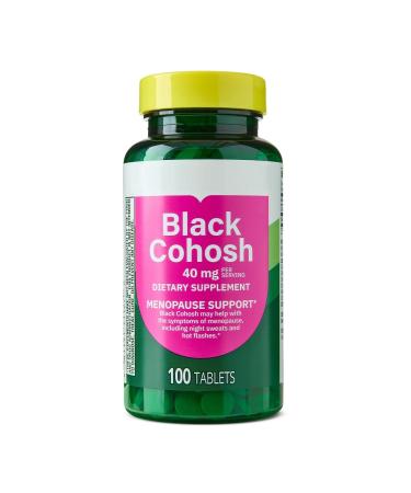 Black Cohosh Dietary Supplement Tablets for Menopause Support 40 mg 100 Count