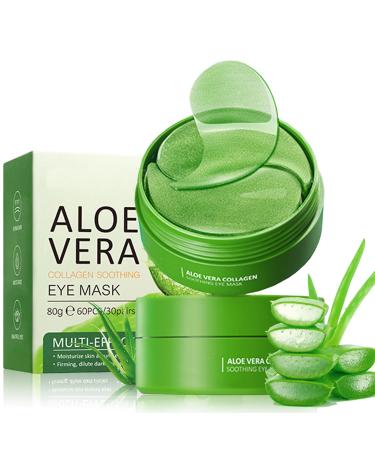 Under Eye Patches Masks Natural Aloe Vera Cooling Eye Masks For Puffy Eyes Collagen Eye Patches Korean Skincare Anti Wrinkle Patches&Eye Bags Remover Dark Circles Under Eye Women 60pcs(Aloe)