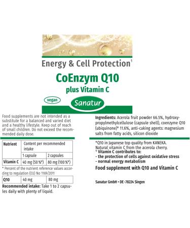  Sanatur Kaneka CoEnzyme Q10 Plus Acerola Cherry Vitamin Sanatur 100 Capsules (35g) - Buy Online on GoSupps.com