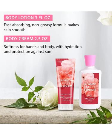 Japanese Cherry Blossom Luxury Bath & Body Kit - 3oz Gift Set for Home Spa - Body Lotion, Shower Gel, Cream & Fragrance Mist - Buy Online on GoSupps.com