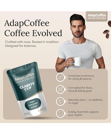 AdapCoffee Clarity Cup Instant Coffee with Adaptogenic Mushrooms Lions Mane Reishi Maitake Focus and Vitality Rich Taste of Raw Cacao 200 g 50 Cups - Buy Online on GoSupps.com