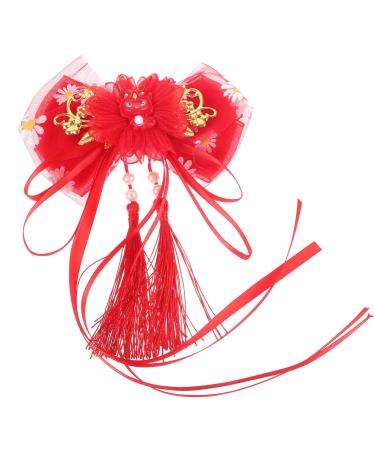 FRCOLOR Year of The Dragon Hair Accessories Hair Pins Tassel Hair Clip Barrettes for Teens Asian Hair Accessories Chinese New Year Hair Accessories Red Metal Girl Issue Card Child