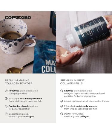 CORREXIKO Marine Collagen Supplement Pills & Powder Bundle - Includes 10 000mg Double Hydrolyzed Collagen Powder 1kg 15 oz & 5oz and 1800mg Collagen Peptides 120 Capsules - for Hair Skin & Nails - Buy Online on GoSupps.com