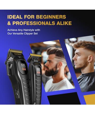 SUPRENT Hair Clippers for Men Professional Mens Hair Clipper & Trimmer Set Heavy Duty Motor Hair Cutting Kits with LED Display & 9 Guide Combs Barber Clippers Beard Hair Trimmer Black - Buy Online on GoSupps.com