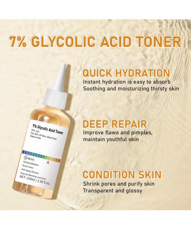 7% Glycolic Acid Exfoliating Toner Exfoliating Facial Toner Pore Minimizing Toner Smooth Skin Even Tone Hydrating Formula 3.38 Fl Oz (Pack of 1) - Buy Online on GoSupps.com
