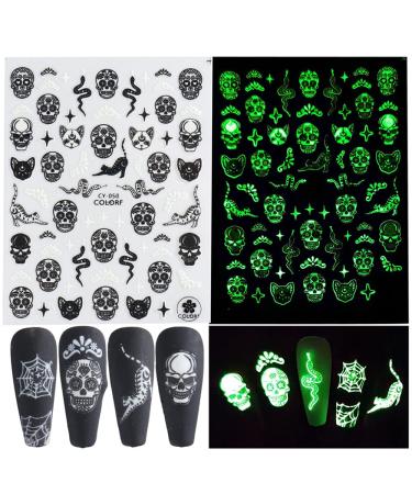 3D Luminous Halloween Nail Stickers - Self Adhesive Nail Art Decals for Halloween Designs - 6 Sheets - Buy Online on GoSupps.com