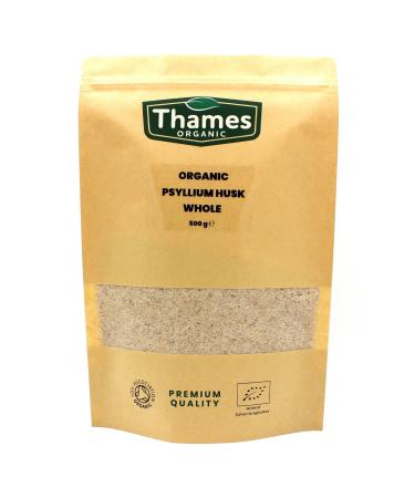Organic Psyllium Husk Whole - High Protein High Fibre Raw Vegan GMO-Free - No Additives or Preservatives Certified Organic - Nutritious Versatile - Resealable Pouch - Thames Organic 500g 500 g (Pack of 1)