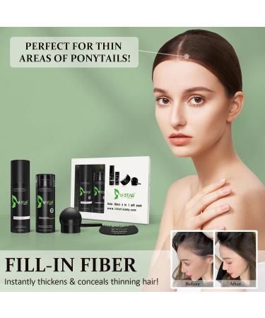 USTAR Hair Building Fibers Set - 5 in 1 Solution for Thinning Hair | Natural Hair Filler & Fiber Spray for Instant Concealment | 27.5g Black - Ideal for Men & Women - Buy Online on GoSupps.com