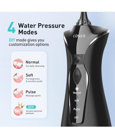 COSLUS Water Dental Flosser - Cordless Portable Teeth Cleaner 4 Modes 300ML Tank IPX7 Waterproof Perfect for Home & Travel - FC5360 Black - Buy Online on GoSupps.com