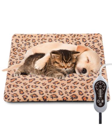 Pet Heating Pad for Dog Cat Temperature Adjustable Heated Cat Mat House Bed Warmer with Timer Chew Resistant Cord Waterproof Heating Blanket for Puppy Kitten 15X18 Beige