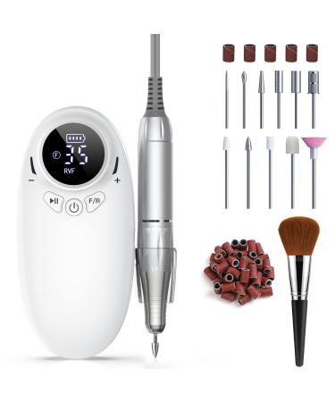 Professional Nail Drills  Portable 35000 RPM Electric Nail Drill Machine Electric Nail Filer Rechargeable E File Nail Drill for Acrylic Nails Gel Nails Manicure Pedicure Polishing Shape (White)
