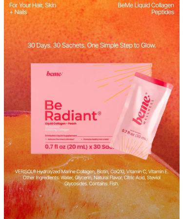 BeMe Liquid Collagen for Women - 2500mg Verisol Collagen Liquid with Biotin CoQ10 & Vitamin C - Clinically Proven Collagen Peptides for Hair Skin & Nails - 30 Peach Sachets Peach 21 Fl Oz (Pack of 1) - Buy Online on GoSupps.com