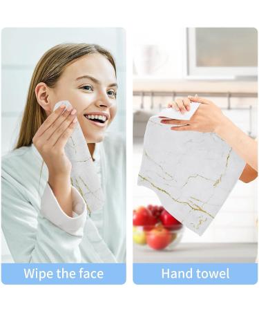 SUABO White Marble Gold Print Washcloths Set 6 - Absorbent & Quick Drying Fingertip Towels for Bathroom, Spa, Gym & Kitchen - Buy Online on GoSupps.com