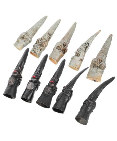 Amosfun 10pcs Nail Set Halloween Witch Finger Cover Witch Nail Ring Witches Fake Finger Claws Zombie Nail Prank Props Halloween Witch Fingers Skull Finger Nails The Witch Animal Vinyl