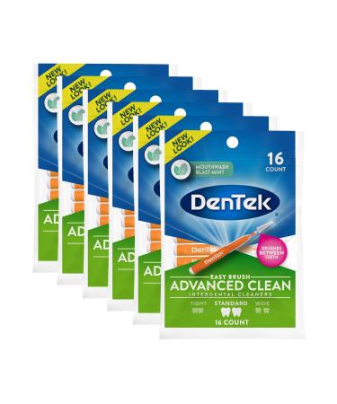 DenTek Easy Brush Interdental Cleaners | Brushes Between Teeth | Standard | Mint Flavor | 16 Count (Pack of 6) - Packaging May Vary