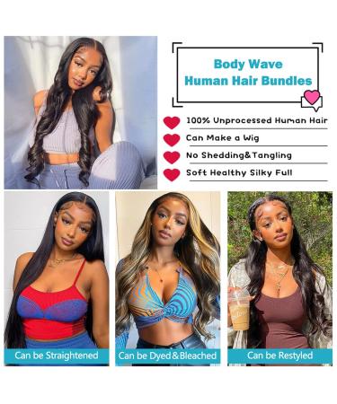 10A Brazilian Body Wave Bundles 20-24 Inch 100% Unprocessed Virgin Human Hair - 3 Bundle Deal | Natural Black 1B - Buy Online on GoSupps.com