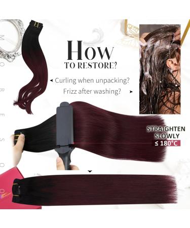 Moresoo 14 Inch Wine Red Balayage Black Ombre Clip in Hair Extensions - 5 Pcs 70g - Real Human Hair - Burgundy Red #1B/99J - Buy Online on GoSupps.com